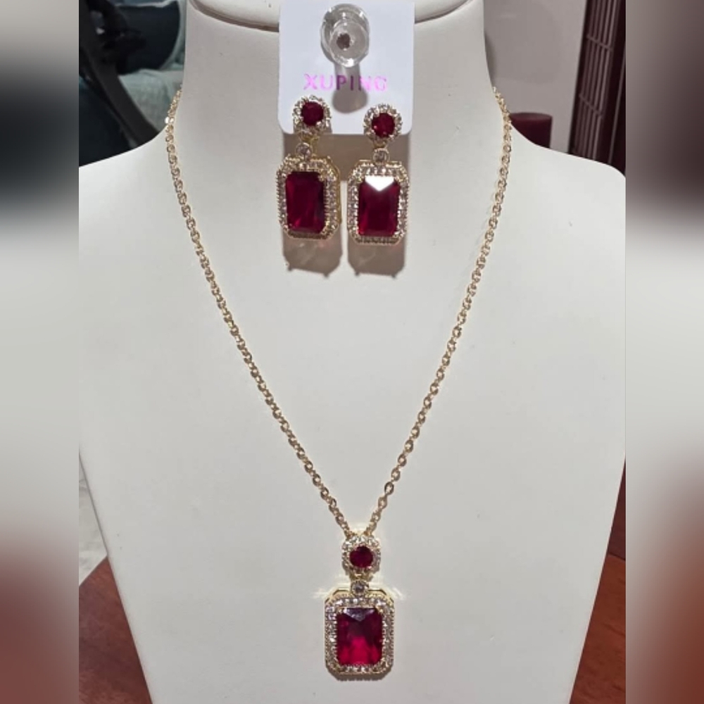 Ping 14k Gold Plated Necklace with Red Gemstones